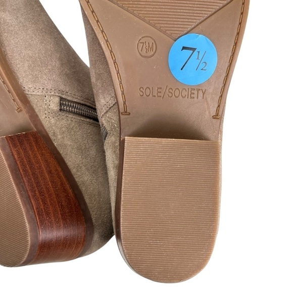 Sole Society “So-Breyon” Tan Suede Stacked Heel Boots Size 7.5 Medium - Picture 7 of 11